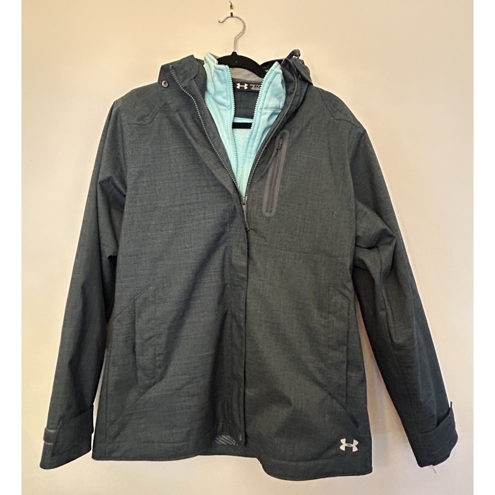 Under Armour Double Coat Women Sz M Gray Teal ColdGear Infrared Shield Storm Zip